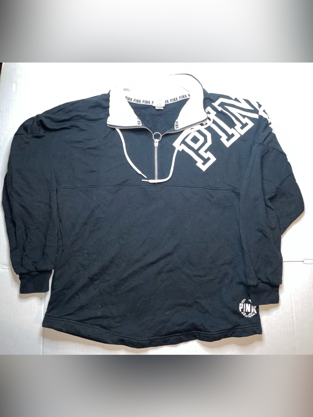 Victoria's Secret PINK Black Zip-Up Hoodie with White Trim